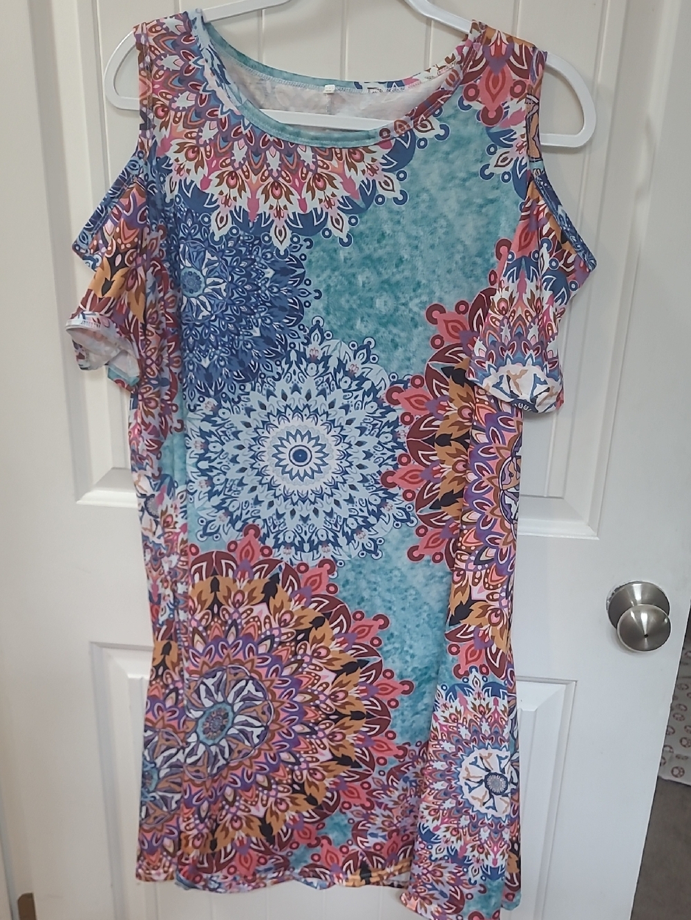 Boho 2X Medallion Cold-Shoulder Women's Dress - Blue Multicolor